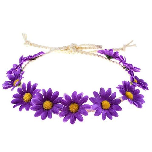 3PCS Fashion Sunflower Headband Hair Crown Wreath Headpiece Hair Band Tool Tie Wrap Wreath​ For Bridal Beach Scenery Festivals Girls Lady​ Seaside Holiday​(Purple)