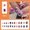 Cute Press on Nails Square Short Length 24Pcs Glossy Full Cover Artificial Fake Nails with Cat Cartoon Designs Coffin Acrylic False Nails Glue on Nails Square Stick on Fingernails for Women Girls