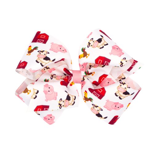 Wee Ones Girls Farm-themed Barnyard Animals Printed Grosgrain Hair Bow, Multi, King