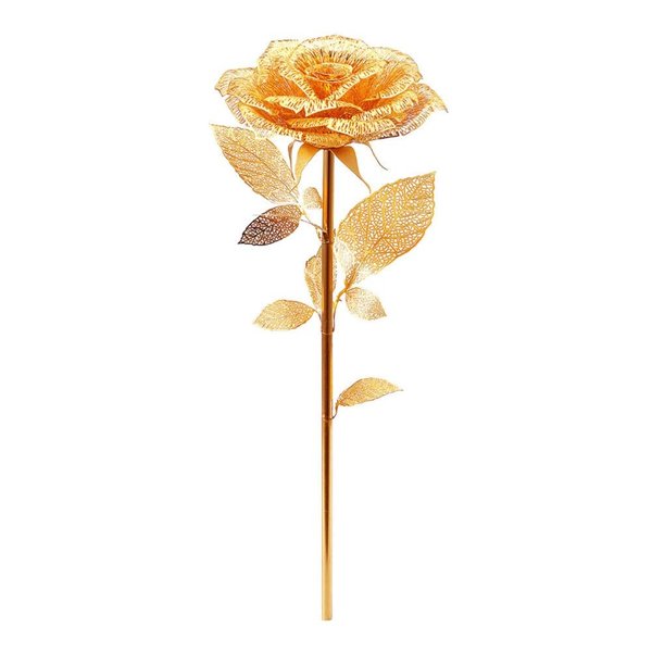 Piececool 3D Metal Puzzles Rose Flower Model Kits, Artificial Flowers Metal Building Blocks DIY 3D Puzzle for Adults, for Father Mothers Valentines Day, 15Pcs Gold