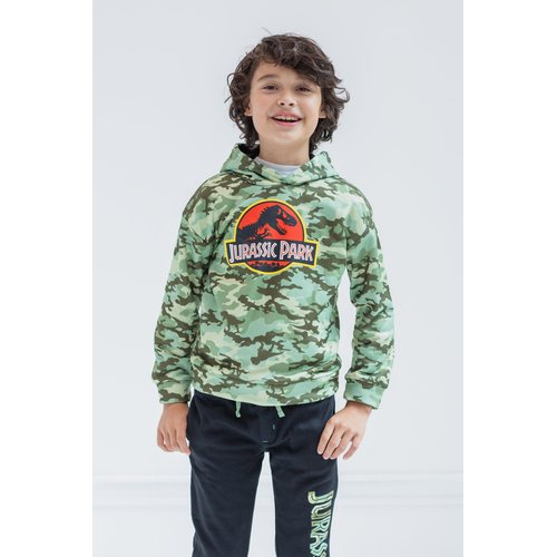 Jurassic World Jurassic Park Little Boys Fleece Pullover Hoodie and Pants Outfit Set Camo Black/Green 7-8