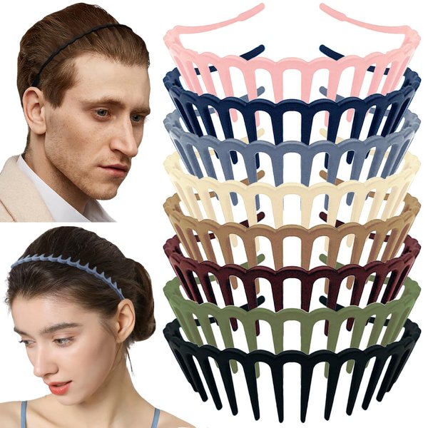 SHEHARUHI 8 PCS Zig Zag Headbands Shark Teeth Effortless Plastic Hair Band 90s Fashion Non Slip Comb for Women Men Teen Girls Spike Clear Headband