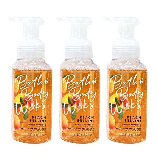 Bath and Body Work PEACH BELLINI 3 Pack Gentle Foaming Hand Soap Set - 8.75 fl oz / 259 mL each