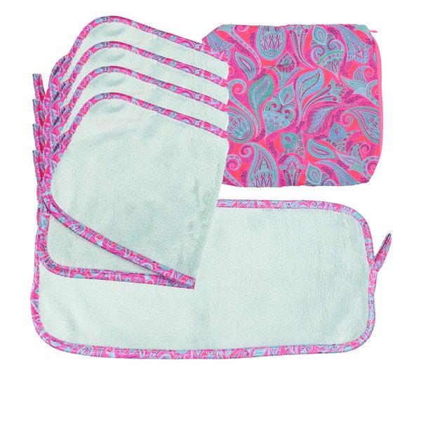 Arkwright Microfiber Makeup Remover Cloths - Pack of 5 - Soft Coral Fleece Reusable Makeup Towels with a Bag, Facial Wash Cloth for Bathroom, 7.5 x 15.5 in, Paisley