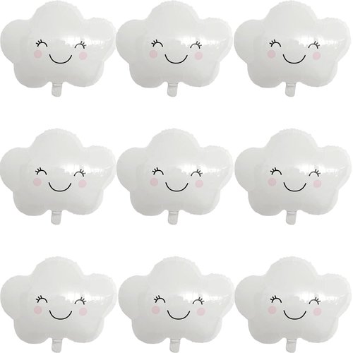 DIADARL White Cloud Balloons Smiling Face Cloud Shaped Foil Mylar Balloons for Baby Shower and Birthday Party Decorations Supplies (10Pcs)