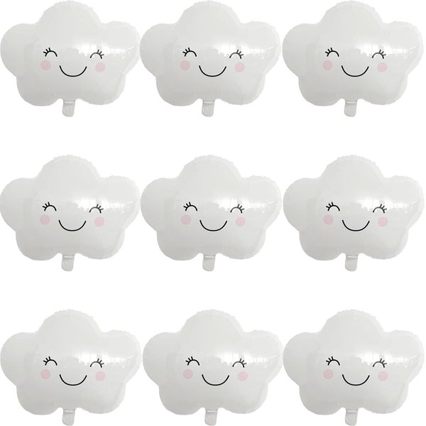 DIADARL White Cloud Balloons Smiling Face Cloud Shaped Foil Mylar Balloons for Baby Shower and Birthday Party Decorations Supplies (10Pcs)