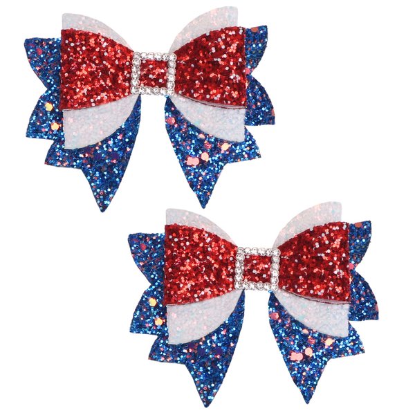 Independence Day Hair Bow Clips 2PCS 4th of July Patriotic Hair Clips Sparkly Sequins Red White and Blue Bows Fourth of July Memorial Hair Accessories for Women Girls
