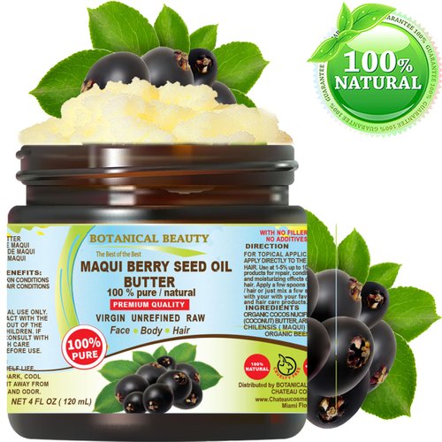Botanical Beauty MAQUI BERRY SEED OIL BUTTER 100% Pure Natural VIRGIN UNREFINED Cold-Pressed for Face, Skin, Body, Hair, Lip, Nails. Rich in Vitamin E, Vitamin C (4 Fl Oz)
