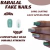BABALAL Square Press on Nails Medium Green St Patricks Day Fake Nails White Shiny Glue on Nails 24Pcs Squoval Acrylic Nails for Women and Girls