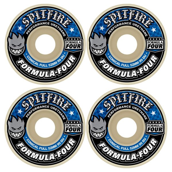 Spitfire Formula 4 Conical Full White / Blue Skateboard Wheels - 53mm 99a (Set of 4)