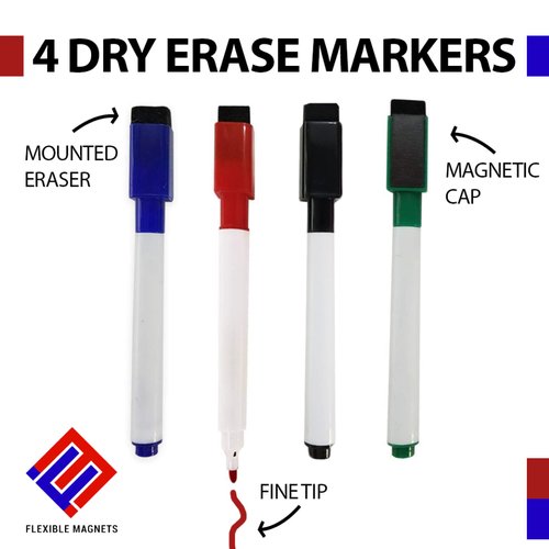 Dry Erase Magnetic Blank Card Labels - Plus Bonus! 4 Colored Dry Erase Markers - Dry Erase Index Cards - 4 x 4 Reusable Flash Cards - Mini Magnetic Cards for Fridge (100)