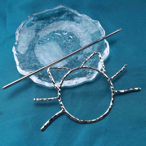 Yheakne Metal Hair Slide Clip Barrette Cat Shape Hair Stick Pin Vintage Hair Fork Pin Bun Holder Alloy Hair Clip Decorative Hair Accessories for Women and Girls (Silver)