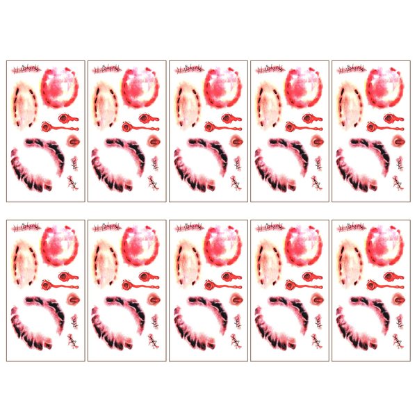 Bezall 10 Sheets Halloween Zombie Makeup Temporary Tattoos, Realistic Fake Scar Bloody Wound Stitch Tattoo Stickers Waterproof for Halloween Party Cosplay