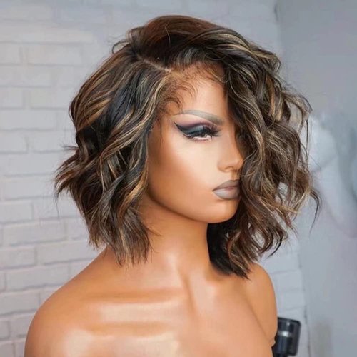 Colored Ombre Bob Short Loose Wave 13X6 HD Transparent Lace Frontal Wig Human Hair Wigs Pre Plucked Bleached Knots 1B 27 Color Honey Blonde Short Wavy Brazilian Virgin Human Hair Wig 150 Density 10"