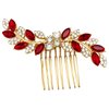 PRETTYLIFE Bridal Crystal Hair Comb Small Wedding Alloy Rhinestone Party Prom Hair Piece Accessories Elegant for Women Girls (Red + Gold)