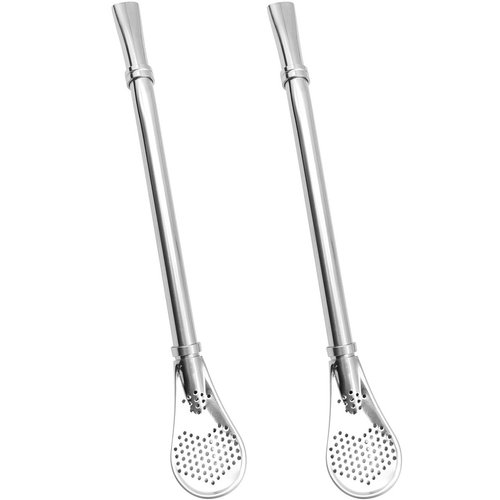 GFDesign Yerba Mate Bombilla Gourd Drinking Filter Straws 304 Food-Grade 18/8 Stainless Steel - Set of 2 with Cleaning Brush - 6.1" Long
