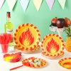 Newtay 125 Pcs Fire Party Supplies Include 50 9 and 7 Inches Paper Fire Plates 50 Disposable Flame Cocktail Napkins 25 Red Plastic Forks for Firefighter Fireman Party Tableware Supplies Decoration