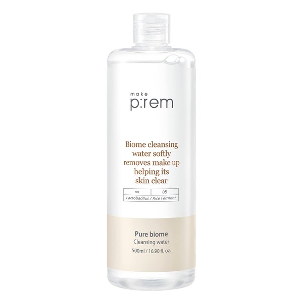 MAKEP:REM Pure Biome Facial Cleansing Water, Hypoallergenic Korean Rice Makeup Remover, Refines Skin Texture with Rice Protein, EVE VEGAN, Korean Skin Care for Men and Women, 500ml, 16.90 Fl.Oz.