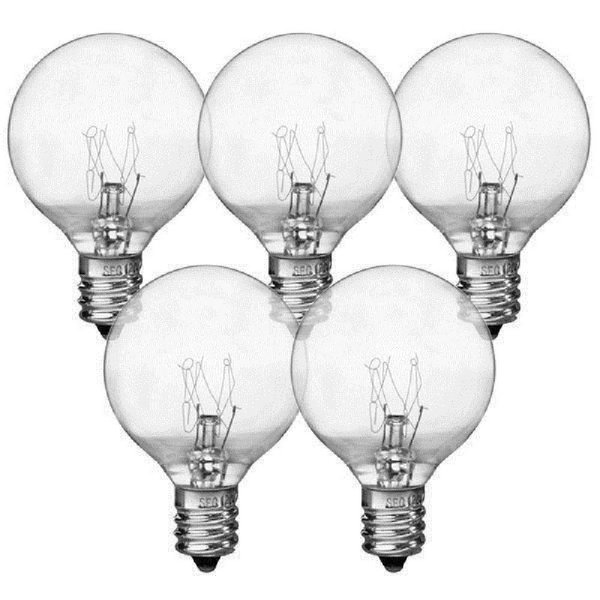 5 Watt - Miniature G40 Globes - 1.5 Diameter - 4,000 Life Hours - Candelabra Base - 130 Volt - 25 Pack