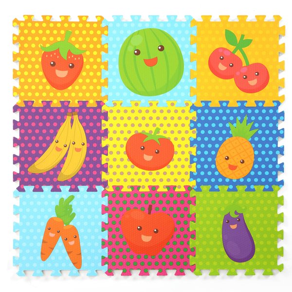 PLAY 10 Baby Play Mat, Foam Puzzle Floor Mat, Puzzle Mats for Floor, Play Mat 34×34 Fruits Puzzle Mat 9 Pieces