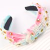SeBneny Crystal Rhinestone Headbands for Women Pearl Knotted Headband Diamond Velvet Tie Dye Headwear Pink Fabric Broad Cute Top Knot Headband Gift for Women Party Supplies 1PCS