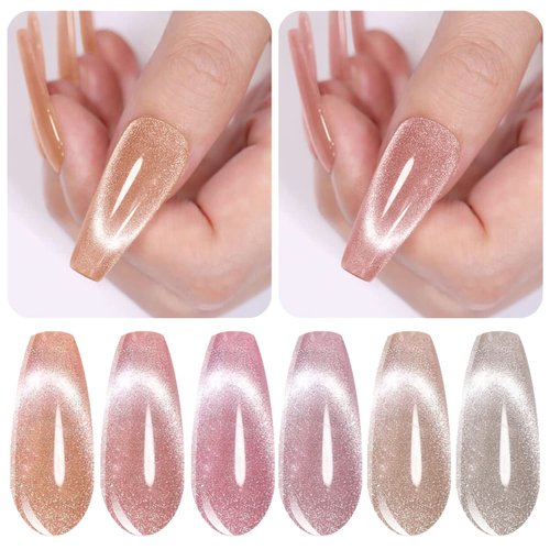 Vishine Glitter Galaxy Cat Eye Gel Nail Polish Set with Magnet for Holographic Cat Eye, Salon Gel Manicure and Nail Art DIY at Home 8ml