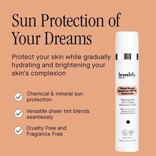 Brandefy Tinted SPF 46 Face Sunscreen - Broad Spectrum Sunscreen with Clear Zinc Oxide, 2.2 oz Pump - Made In The USA.