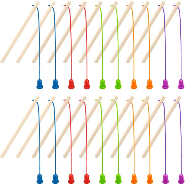 20 Pcs Kids Wooden Magnetic Fishing Poles Mini Magnetic Fishing Rods Toy Fishing Pole for Kindergarten Preschool Boys Girls Fishing Game Activity, 5 Colors