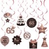 Happy 65th Birthday Party Hanging Swirls Streams Ceiling Decorations, Celebration 65 Foil Hanging Swirls with Cutouts for 65 Years Old Rose Gold Birthday Party Decorations Supplies