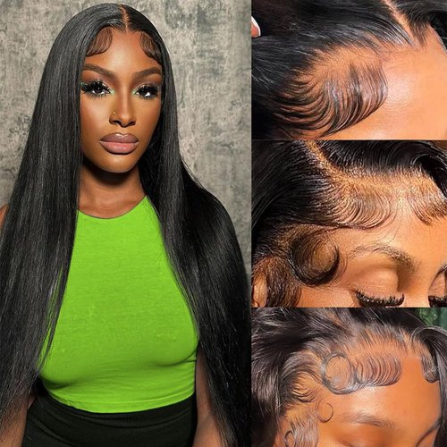 ONETIDE Straight Lace Front Wigs Human Hair 18inch for Women 13x4 Lace Frontal Human Hair Wig Pre Plucked with Baby Hair Natural Color(18 Inch)