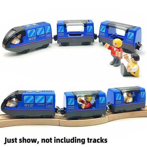 DSHMIXIA Battery Operated Train for Wooden Train Track Set Toys for 3 4 5 Year Old Boys Kids Action Locomotive Train Magnetic Connection (Without Battery) (Blue)