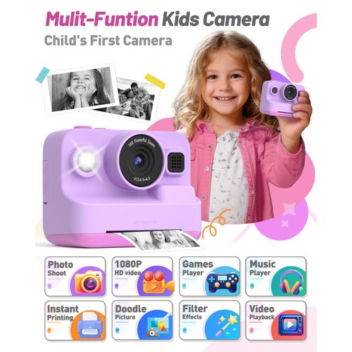 Yehtta Instant Print Camera for Kids, Christmas Birthday Gifts for 3-12 Year Old Girls Boys, 2.4in Screen 1080P Video Digital Camera Toys for Kids Age 4 5 6 7 8 9 10 with 3 Rolls Print Paper 32G Card