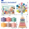 SpringFlower 3 in 1 Montessori Toys for Babies 0-3-6-12 Months, Rattle Teether & Baby Blocks & Soft Stacking Rings, Sensory Developmental Education Toys,Gift for Toddler Baby 0-3-6-12-18 Months