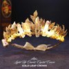 Catery Gold Leaf Headband Raw Crystal Quartz Headbands Light up Crown Headbands Gold Goddess Headpiece Bridal Headdress Festival Wedding Bride Hair Accessories for Women and Girls