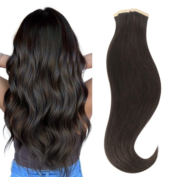 HOTBANANA Tape in Hair Extensions, 18 Inch Tape in Hair Extensions Human Hair 20pcs 50g Dark Brown Tape Hair Extensions Straight Remy Human Hair Tape in Extensions