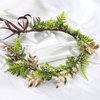KorViSHOW Leaf Flower Crown Headband - Golden Green Fairy Floral Headpiece Boho Wreath Hair Accessorice Women Bride Wedding Birthday Photoshoot Props