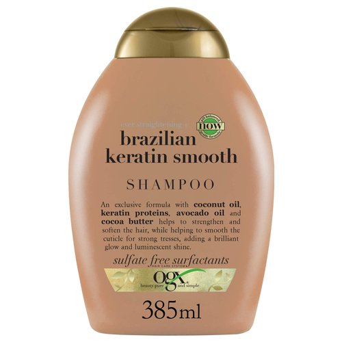 OGX Ever Straightening + Brazilian Keratin Therapy Smoothing Shampoo with Coconut Oil, Cocoa Butter & Avocado Oil for Lustrous, Shiny Hair, Paraben-Free, Sulfate-Free Surfactants, 13 floz