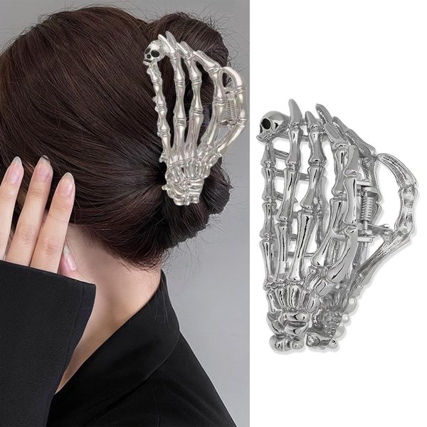 Silver Skeleton Metal Hair Clip Halloween Skull Head Design Hair Claw Clip Punk Non-Slip Hair Jaw Clips for Women 's Hair Styling No Slip Hair Barrettes Halloween Hair Decorations