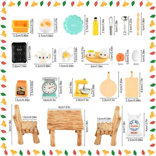 Doll House Accessories and Furniture,35Pcs Dollhouse Kitchen,Mini Toys Doll House Kitchen Play Resin Dollhouse Accessories for Adults Teenagers Cooking Game Cake Bread Tableware Party