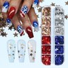 12 Grids Independence Day Star Nail Art Glitter Nail Sequins Holographic Red Blue Five-Pointed Star Nail Glitter for Nail Art Supplies 3D Gold Silver Glitter Flakes 4th of July Nail Decor for Women