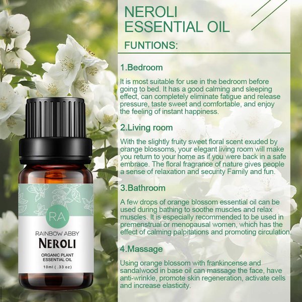 2-Pack Neroli Essential Oil 100% Pure Oganic Plant Natrual Flower Essential Oil for Diffuser Message Skin Care - 10ML