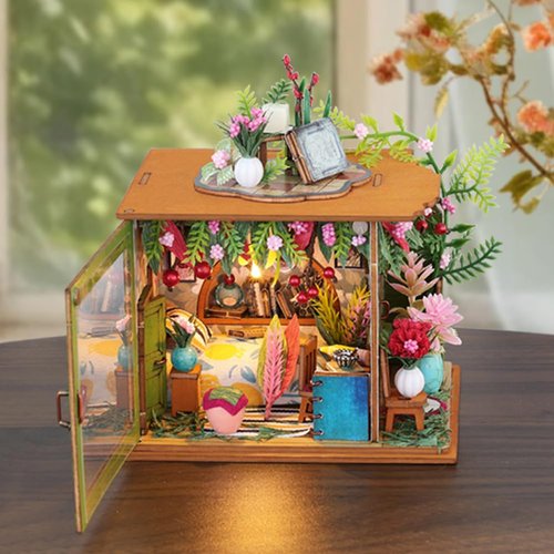 DIY Miniature Dollhouse Kit Wooden Dolls House with LED Creative Room Mini House Building Kit for Birthday Gift (Field hut)