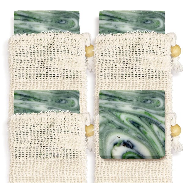 Age of Sage Natural Soap Bar w/Sisal Bag, Vegan Artisan Soap Bar Set for Men, Body Soap in Bar Soap Pouch, Natural Bath Soaps w/Essential Oils, 4 Plain Body Soap Bars, Mountain Air
