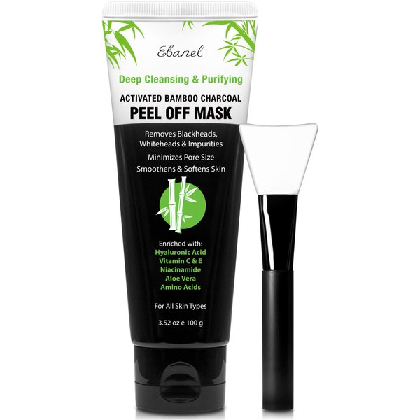 Ebanel Blackhead Remover Charcoal Peel Off Face Mask with Brush, Deep Cleansing Purifying Charcoal Mask Pore Cleaner Minimizer with Niacinamide, Hyaluronic Acid, Aloe, Green Tea, Brush May Vary