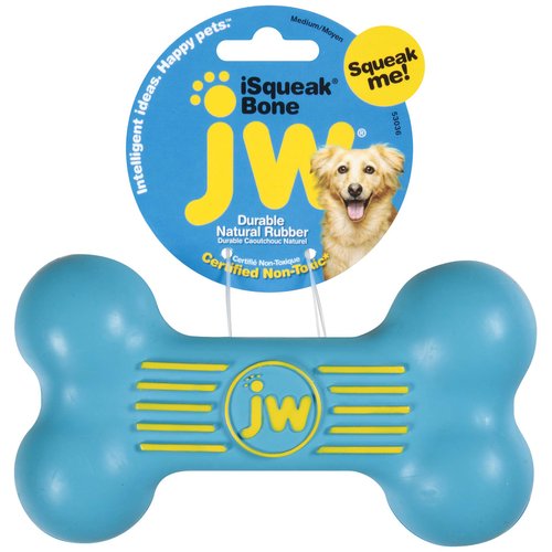 JW iSqueak Bone Durable Natural Rubber Dog Toy (Assorted Colors)