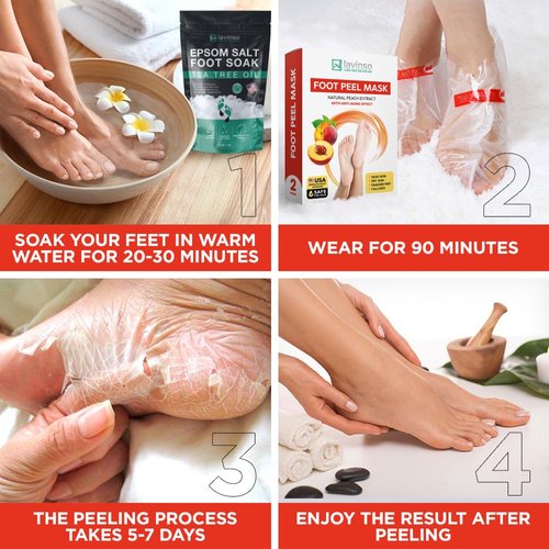 Lavinso Peach Foot Peel Mask for Dry Cracked Feet - 4 Pack - Dead Skin Remover Foot Mask for Cracked Feet and Callus - Exfoliating Feet Peeling Mask for Soft Baby Feet