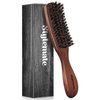 Boar Bristle Hair Brush for Men, Mens Hair Brush for Thick Hair, Slick Back Hair Brush with Stiff Bristles & Wooden Walnut Handle for Smoothing, Detangling and Styling, Beard Brush for Combing