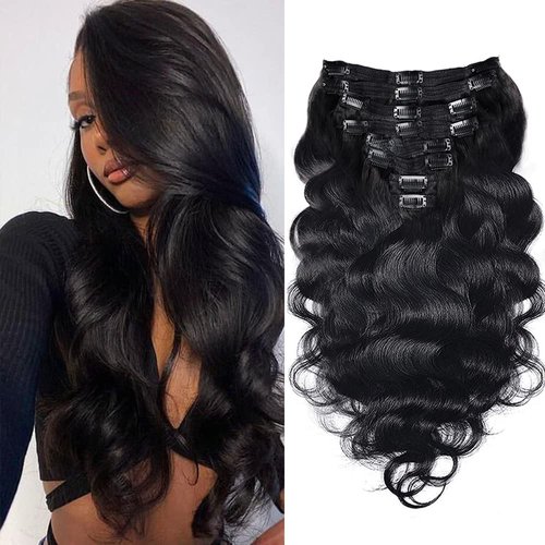 Body Wave Clip In Hair Extensions For Black Women 8Pcs Clip In Human Hair Extensions With 18 Clips Double Weft Natural Color 120g(14inch, Natural Black Body)