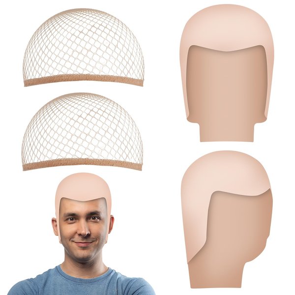ZhouBoat Halloween 4 Pcs Bald Caps, 2 PCS Makeup Latex Bald Caps and 2 PCS Nylon Wig Caps Bald Head Caps Cosplay Costume Accessories for Women Men Adults Party Decorations Supplies