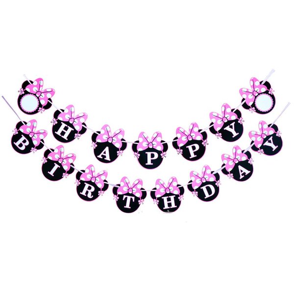CHuangQi Minnie Themed Party Banner, Happy Birthday Banner, Birthday Party Supplies & Decoration